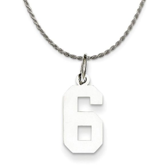 Sterling Silver Athletic Lg Polished Number 6 Necklace - 20 Inch